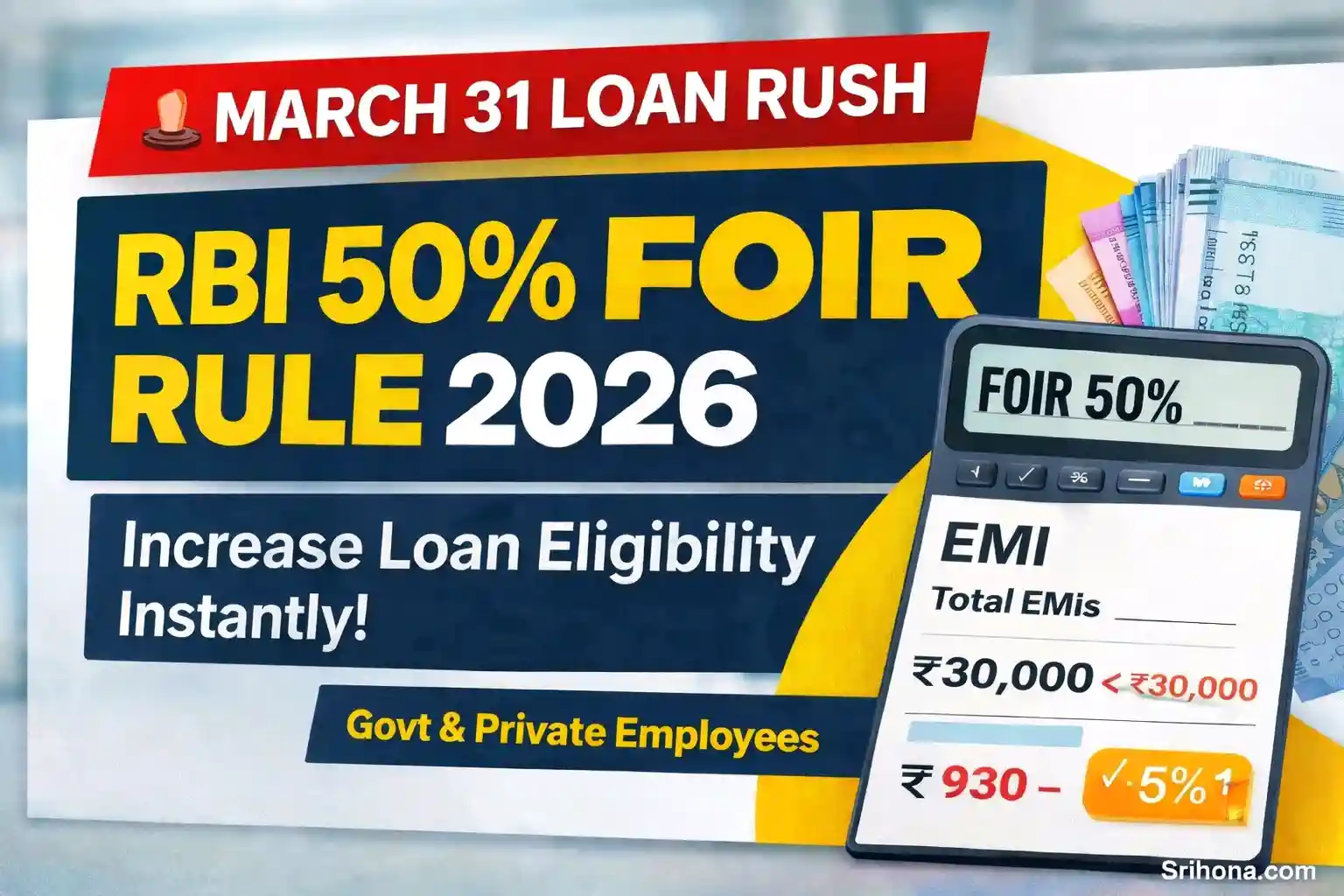 RBI 50% FOIR rule for personal loan eligibility 2026 March 31 loan rush calculation example